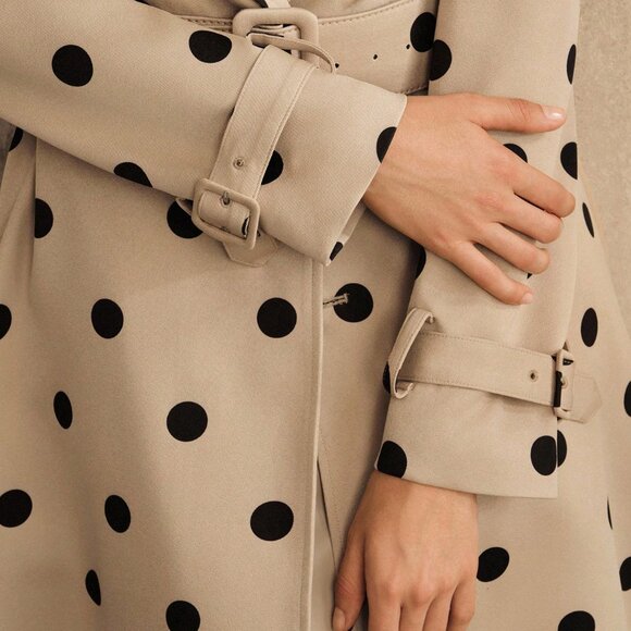 Khaki Elegant Women's Minimalist Polka Dot Trench Coat - Picture 7 of 8